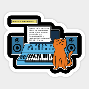 Cat on Music Studio Desk with Analogue Synth Sticker